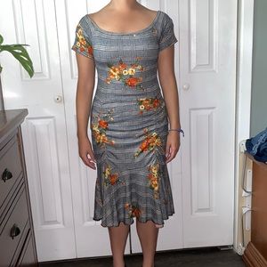 Grey Midi Dress Flared Bottom